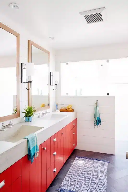 banyo dekorasyonunda renk seçimi, kırmızı tonlar